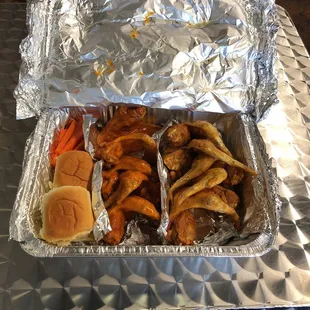Left to right. Honey spice and season wings. Delicious a must try.