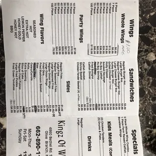 a menu for a restaurant