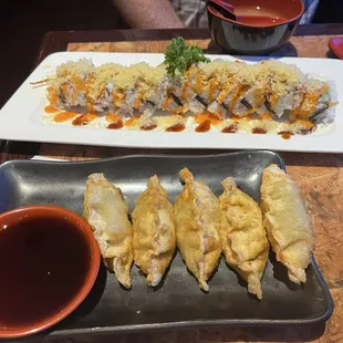 Gyoza Sex &amp; the City Roll Kiss of Fire Roll Shrimp &amp; Scallop Teriyaki
