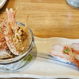 Yummy amaebi with crispy fried shrimp heads