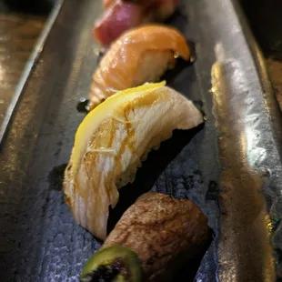 Seared Hamachi from Chef&apos;s Signature Nigiri Menu. $77. Eight pieces of premium nigiri. This piece isn&apos;t on the regular menu.