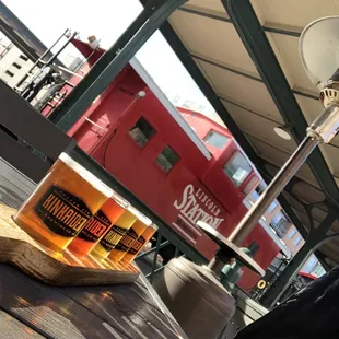 A taster flight on the Patio