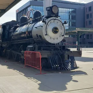 Vintage locomotive next to the patio