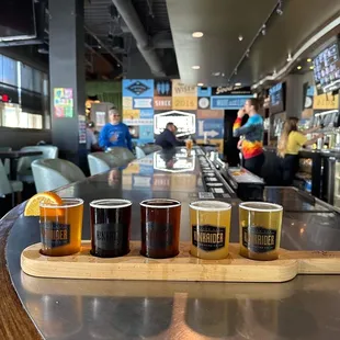 Left to right: Herd Law, 1904 Brown Ale, Snow Beast, Dragon Juice IPA, Bangarang IPA