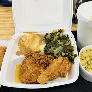 fried chicken, macaroni and cheese