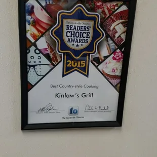 a picture of the award plaque