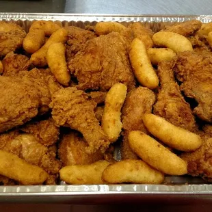 Fried chicken and hushpuppies