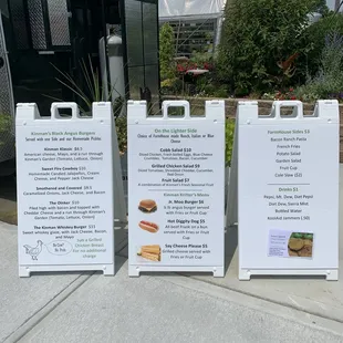 a menu and a sign