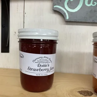 two jars of strawberry jam