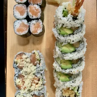 Salmon, Tempura Shrimp, crunchy salmon roll