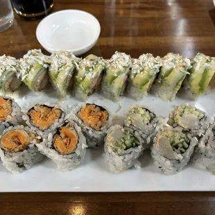 aladdin roll (top); sweet potato &amp; spicy scallop rolls