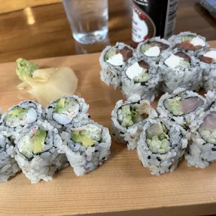 rolls - boston, spicy yellow tail, philadelphia