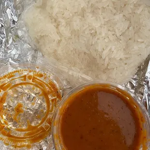 Sauce and sticky rice for wings