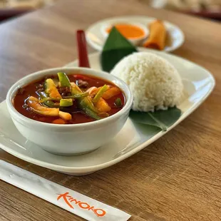 Lunch Special: Sweet&amp;Sour Beef with Jasmine Rice &amp; Spring Roll