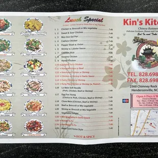 Food Illustrations, Lunch Special Menu, and contact information.