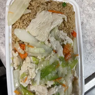 Chicken Chow Mein with fried rice