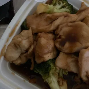 Chicken and broccoli with hair