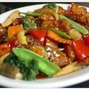 a plate of chinese food
