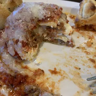 Lasagna - half order lunch special. Comes with a salad and 2 garlic knots on the side. Those garlic knots were outstanding!