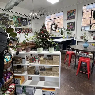 Goods for sale and seating area