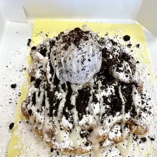 Oreos ' n Cream funnel cake with ice cream