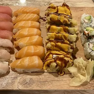 Tuna Nigiri White Tuna Nigiri Salmon Nigiri Yellowtail Nigiri Red Snapper Nigiri California Roll Lincoln Roll Mini Cooper Roll