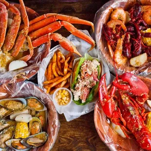 a variety of seafood dishes