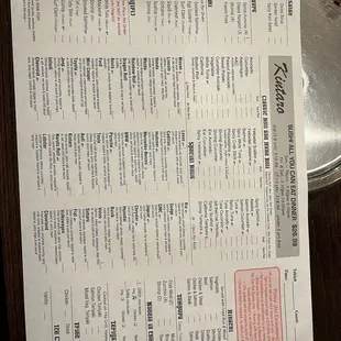 All you can eat menu