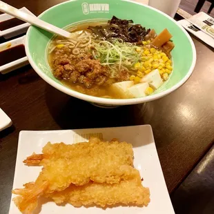 Veggie Ramen with Shrimp Tempura