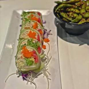 Cucumber Wrapped &amp; Garlic Edamame