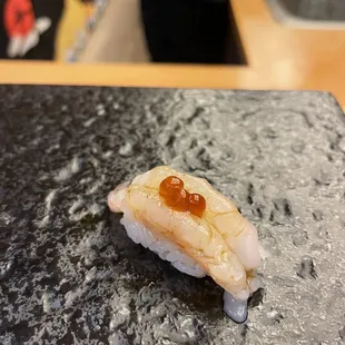 a close up of a piece of food