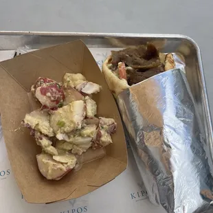 Gyro pita with potato salad