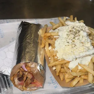Chicken Gyro and Kipos Fries