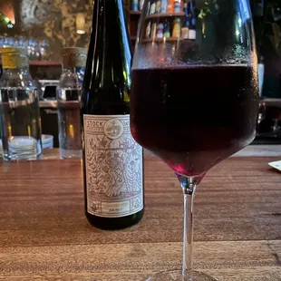 A hearty pour of a really nice glass of wine