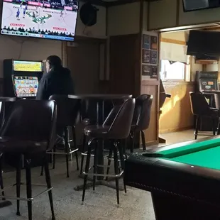a pool table and bar