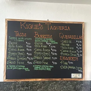 Taco menu