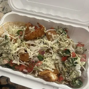 One Shrimp and one fish  taco