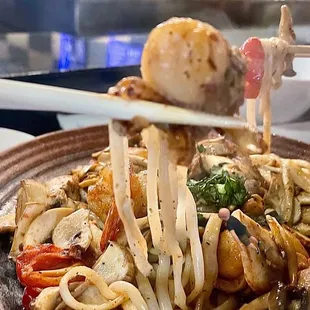 Sharing the Seafood Yaki-Udon...