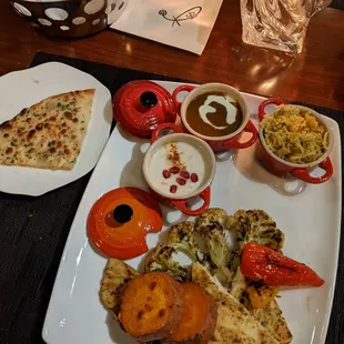 Grilled paneer and grilled veggies. Apricot biryani, lentils, yogurt.