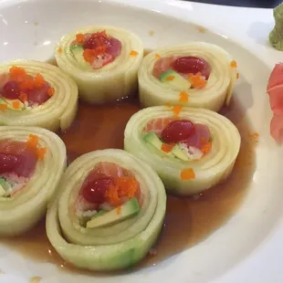Naruto roll (with spicy red sauce added)