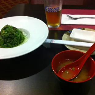 Sea weed salad and Miso Soup. Both very very good!!!