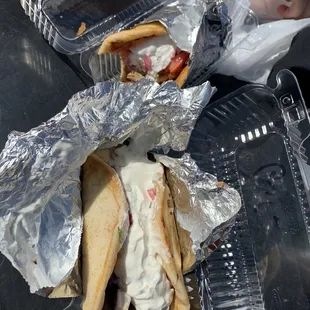 a kebab sandwich in foil
