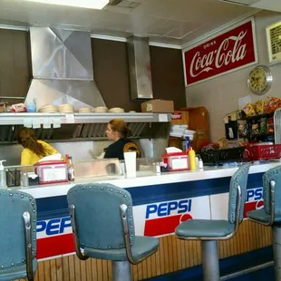 the counter and chairs