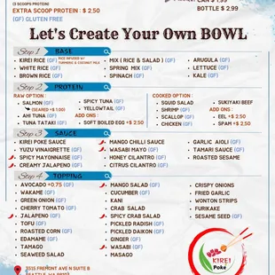 the menu for the bowl