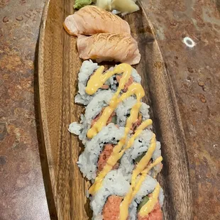 Seared Salmon Nigiri and Spicy Tuna Roll