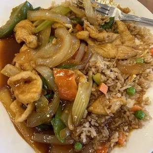 Schezwan Spicy Chicken with Fried Rice