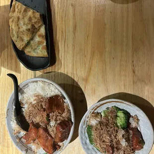 Braised pork meal and scallion pancake