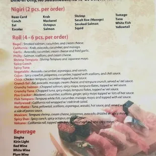 Happy hour menu