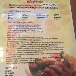 Happy hour menu is still in full effect - all day Monday
