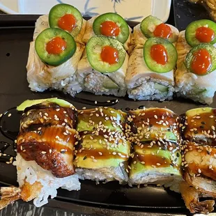 5. Dragon Roll and 8. Fire on the Bayou Roll